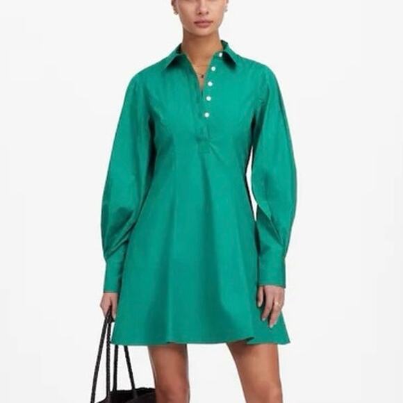 Madewell Seamed Long Sleeve Mini Shirtdress Poplin Verdant Green Size 8 NWT - Picture 1 of 9